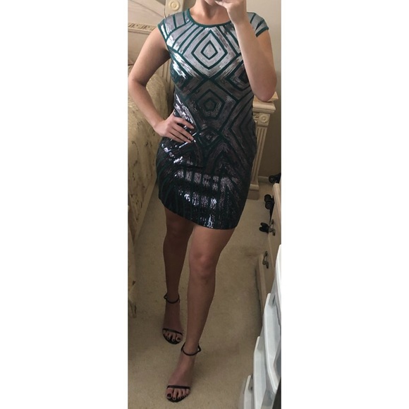 bcbg green sequin dress Lime Green Sequin Strappy Mini Dress main image 1